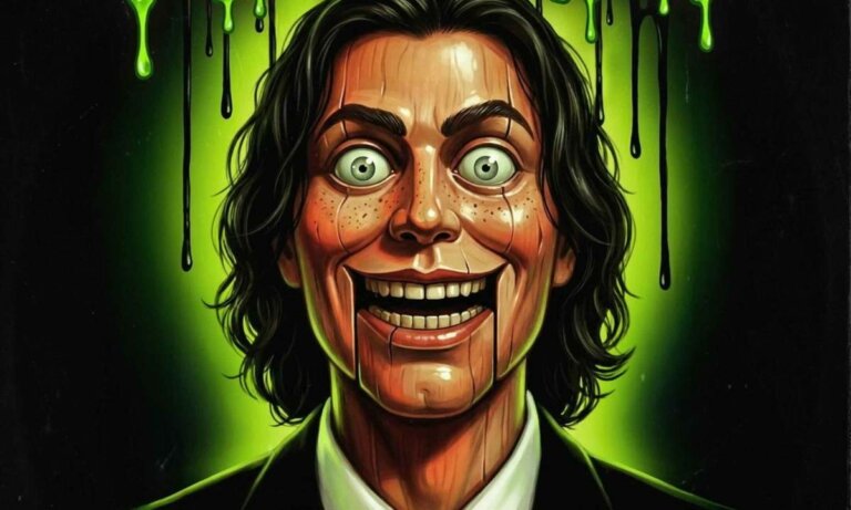 Naska Club Tour 2027, la locandina: il volto dell'artista come un pupazzo da ventriloquo su fondo verde acido