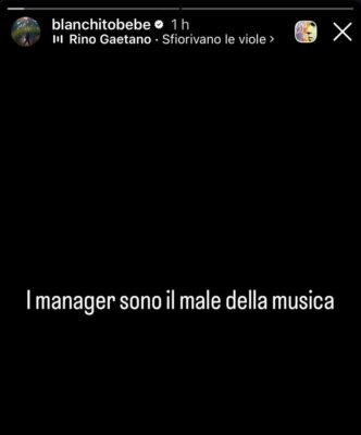 Storia Instagram di Blanco con la scritta I manager sono il male della musica