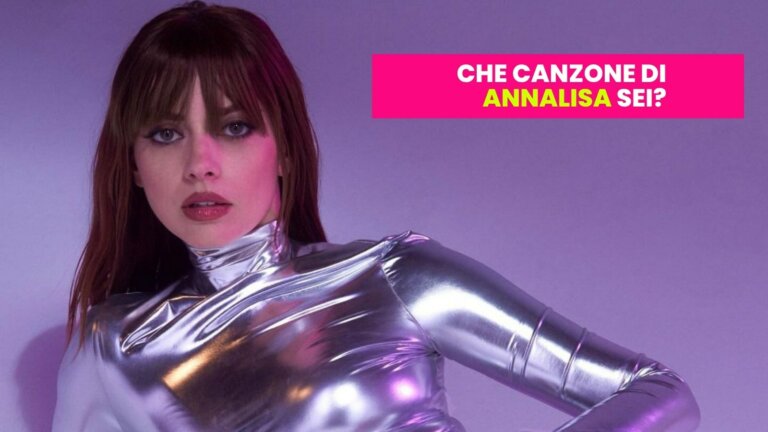 Annalisa in tuta argentata su sfondo viola, copertina del test "Che canzone di Annalisa sei?" di All Music Italia