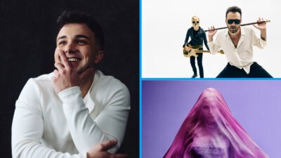 Collage dei primi tre della classifica radio EarOne settimana 41 2026: Juli e Bresh, Cesare Cremonini e Madonna