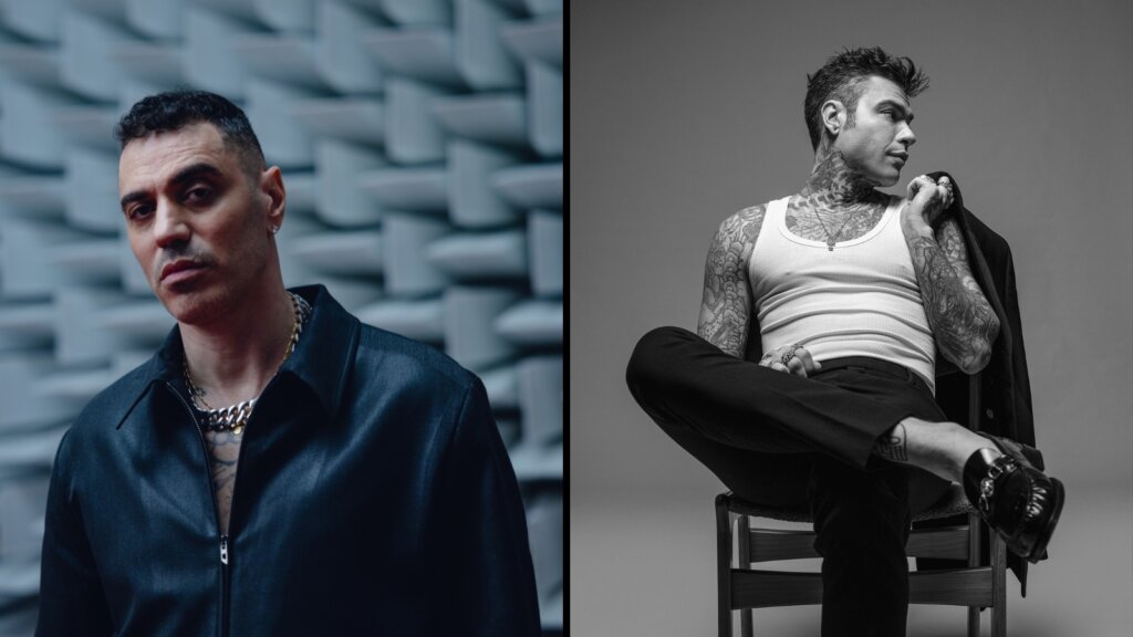 Marracash a sinistra e Fedez a destra, i due rapper divisi sui social dopo gli scontri di Milano