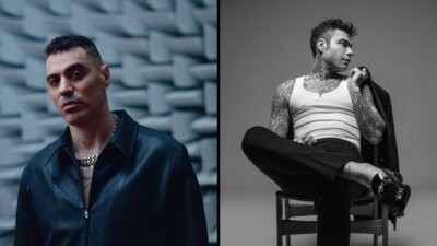 Marracash a sinistra e Fedez a destra, i due rapper divisi sui social dopo gli scontri di Milano