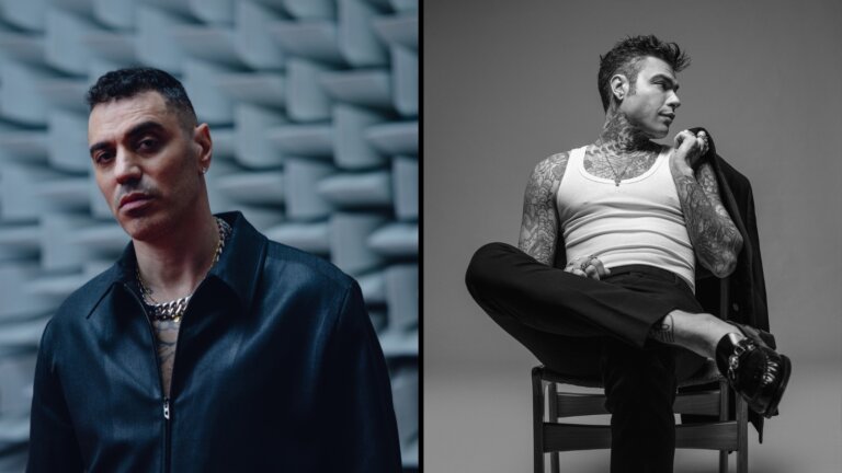Marracash a sinistra e Fedez a destra, i due rapper divisi sui social dopo gli scontri di Milano